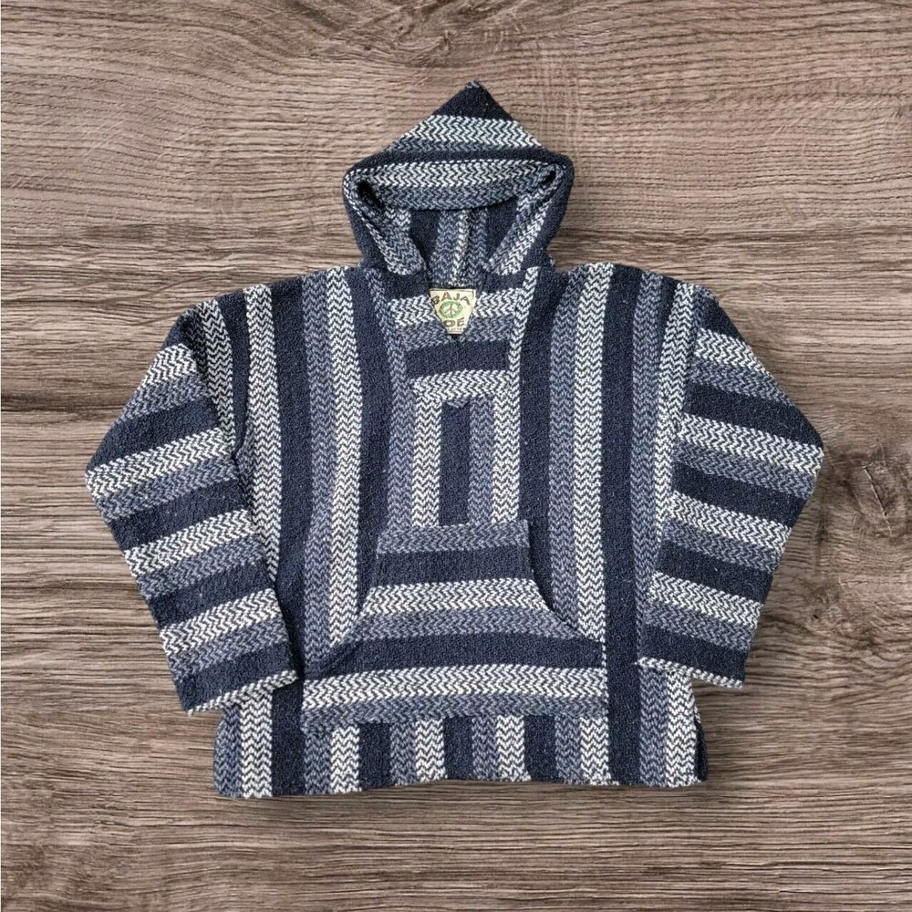 Baja Joe Adult Small S‎ Blue Long Sleeve Hooded Poncho Rug Pullover Unisex